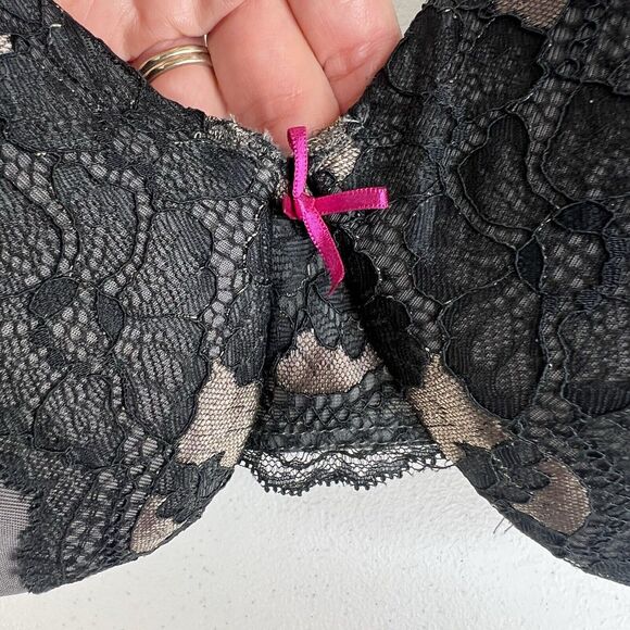 Cacique 42DD Smooth Lightly Lined Full Coverage Bra With Lace Gray Pink Bow - Picture 4 of 16